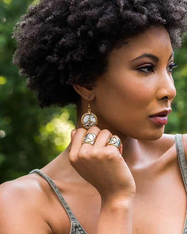 Mixed Metal Peace Earrings
