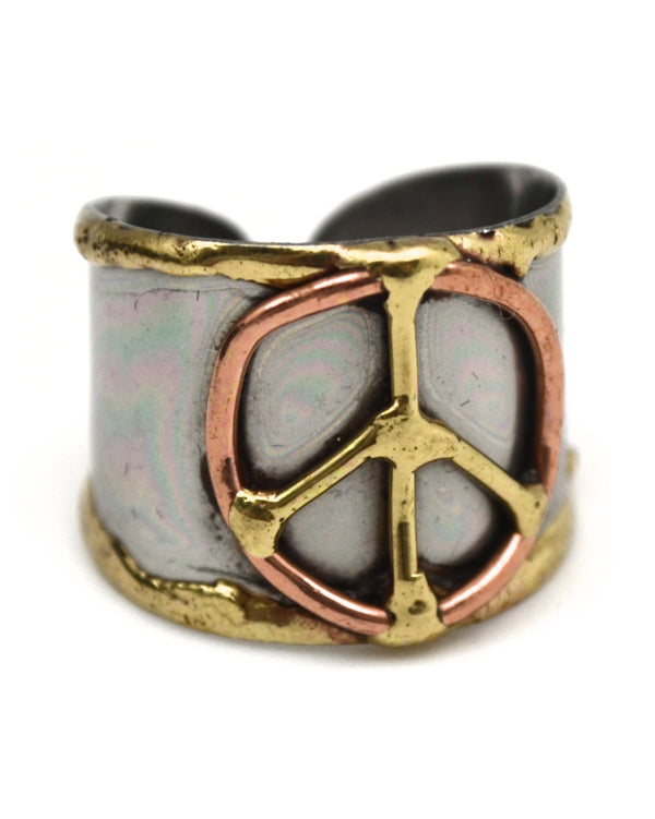 Peace Sign Mixed Metal Ring