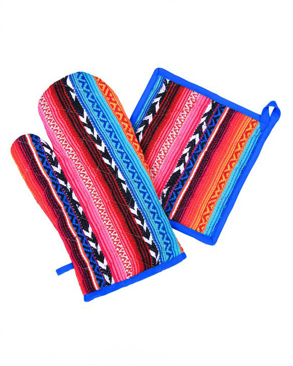 Bright Tribal Print Oven Mitt & Pot Holder Set