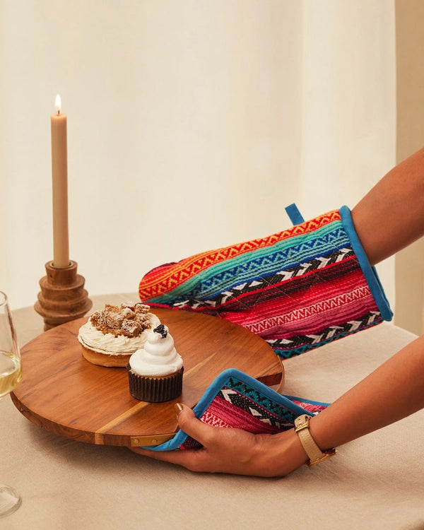 Bright Tribal Print Oven Mitt & Pot Holder Set