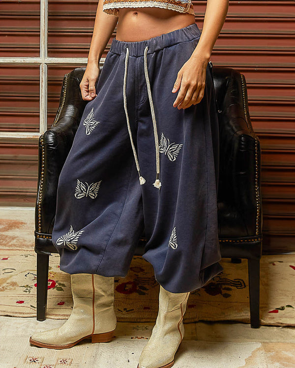 Navy French Terry Butterfly Pants