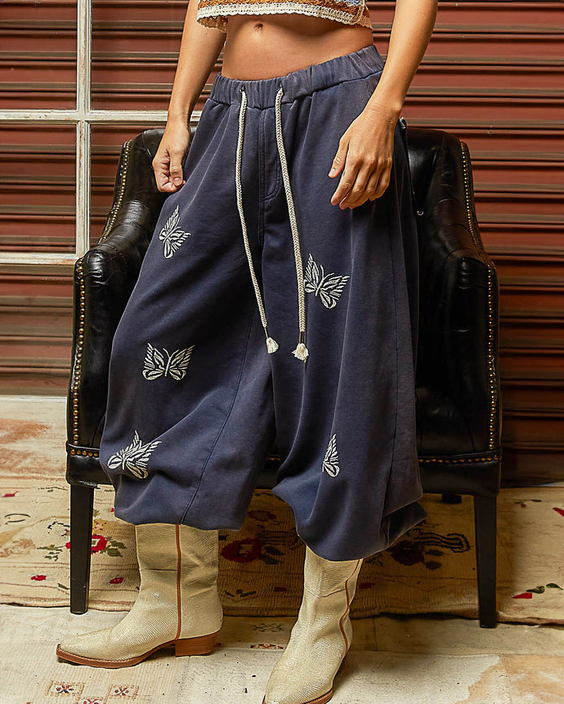 Navy French Terry Butterfly Pants