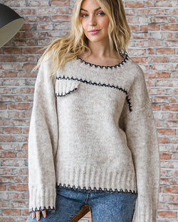 Oatmeal Contrast Stitch Sweater