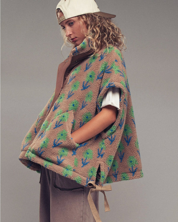 Oversized Floral Sherpa Vest