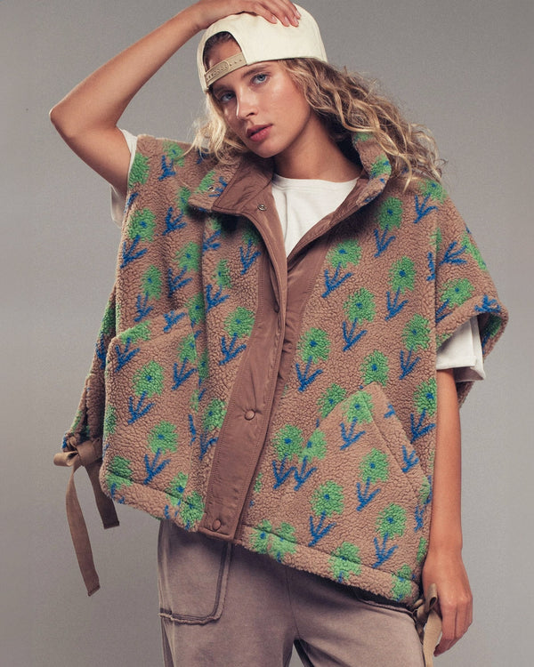 Oversized Floral Sherpa Vest