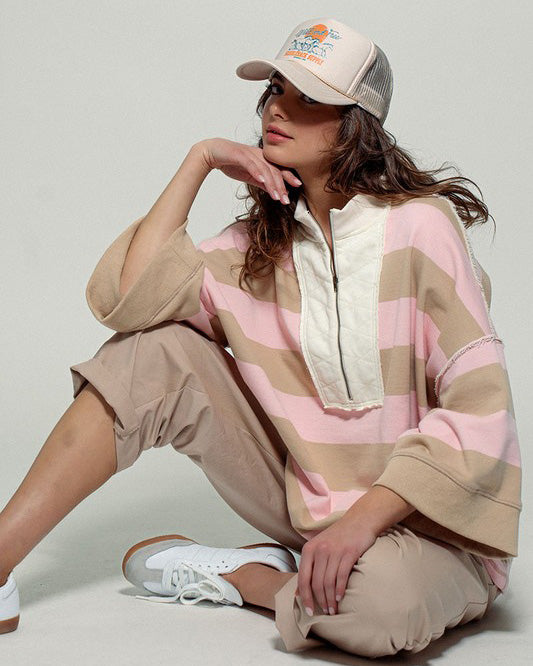 Oversized Sand & Pink French Terry Pullover