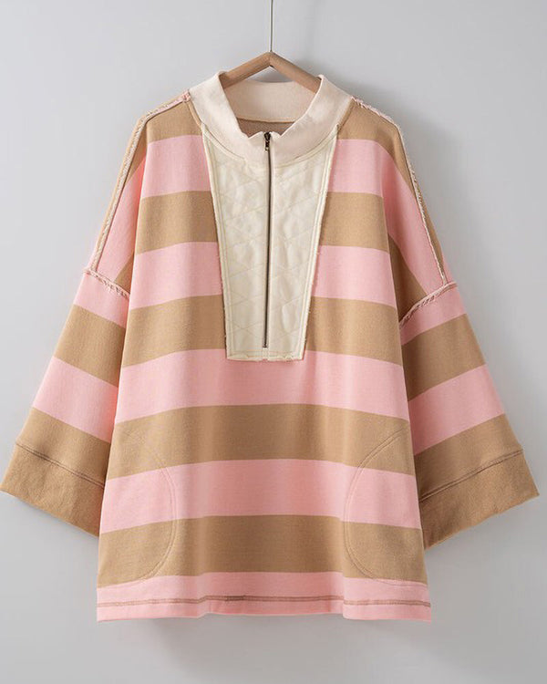 Oversized Sand & Pink French Terry Pullover