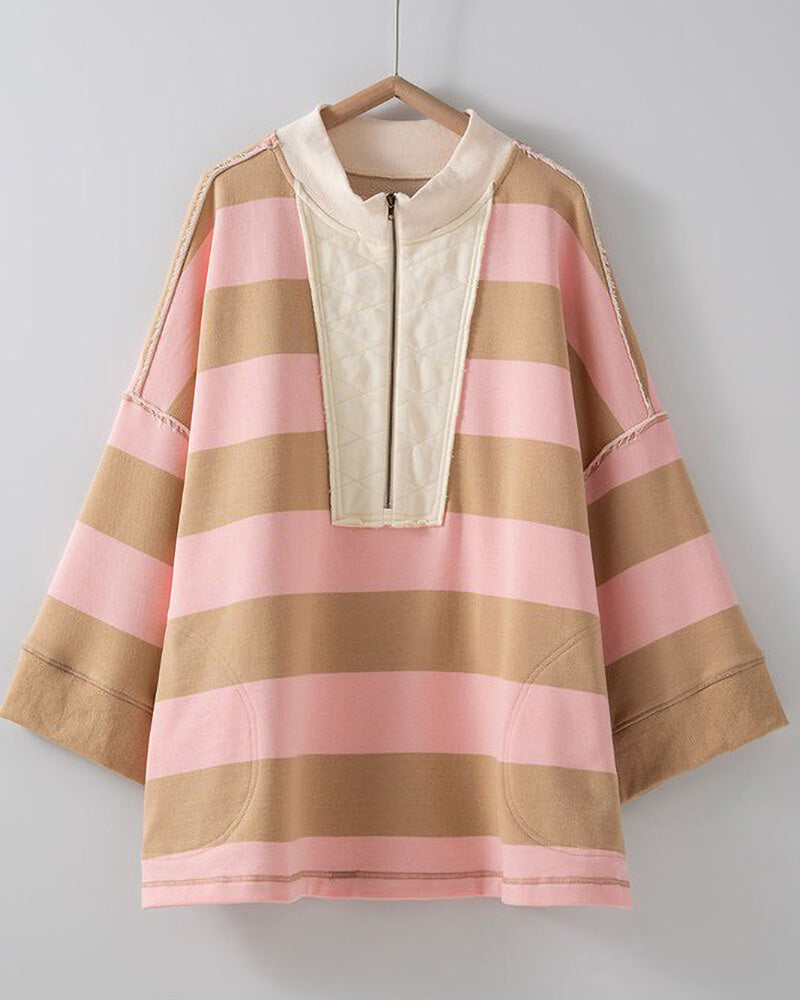 Oversized Sand & Pink French Terry Pullover