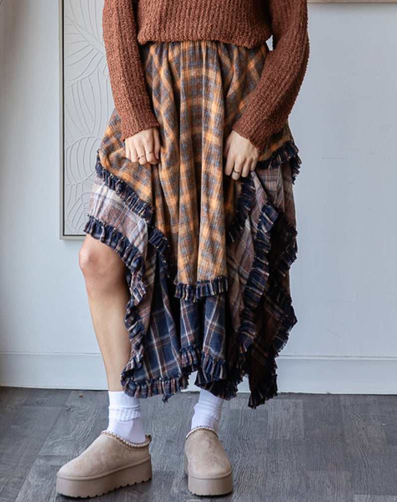 Plaid Asymmetrical Flannel Skirt