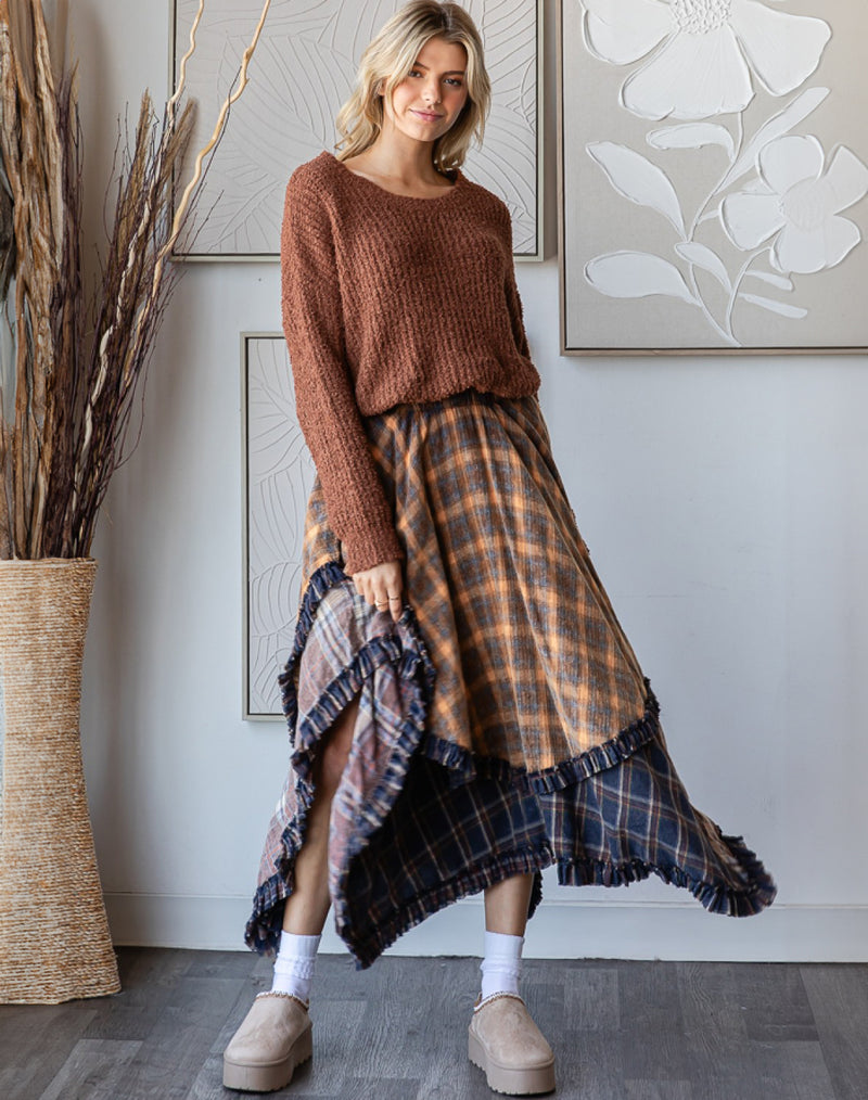 Plaid Asymmetrical Flannel Skirt