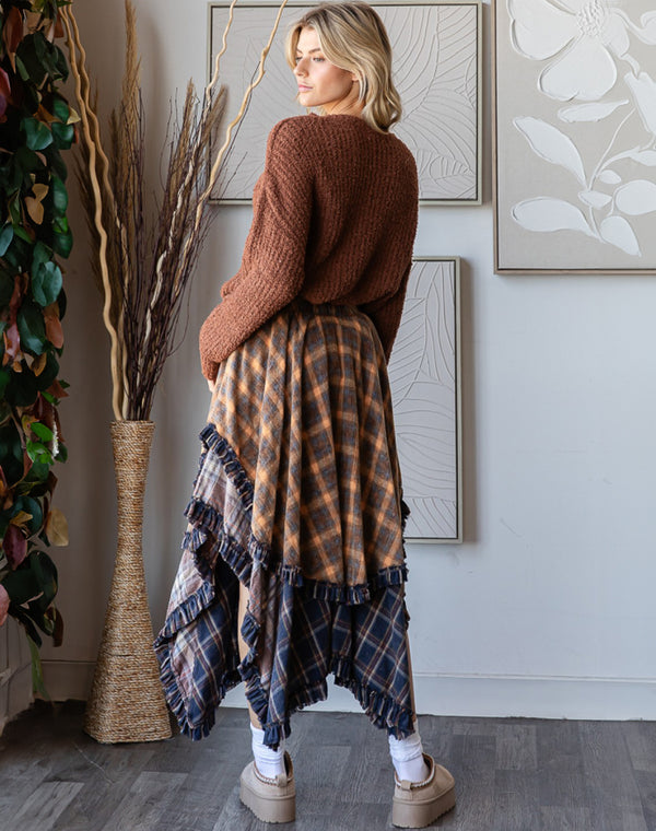 Plaid Asymmetrical Flannel Skirt