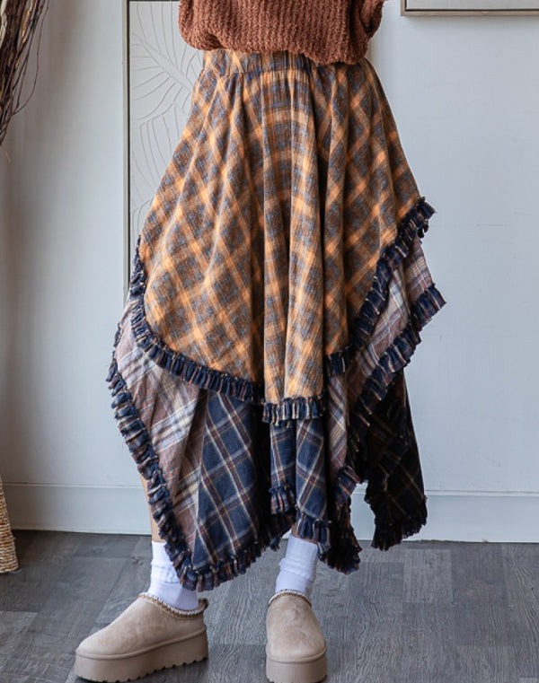 Plaid Asymmetrical Flannel Skirt