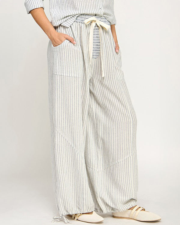 Blue & White Cotton Striped PJ Style Pants