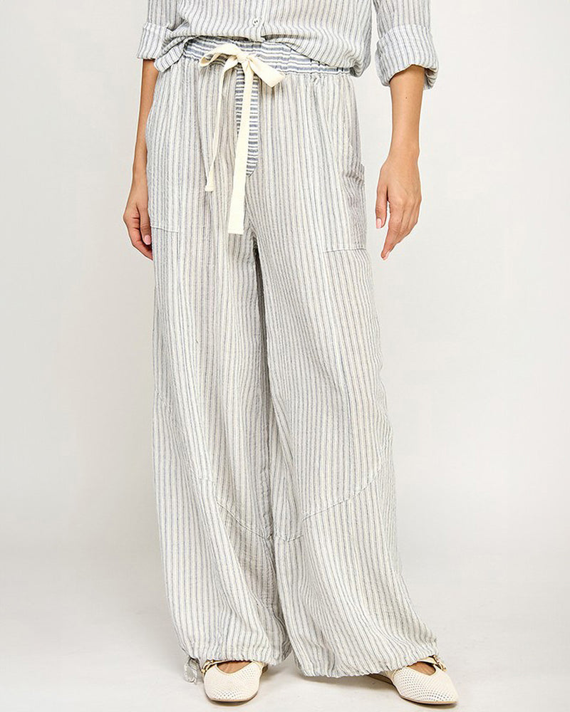 Blue & White Cotton Striped PJ Style Pants
