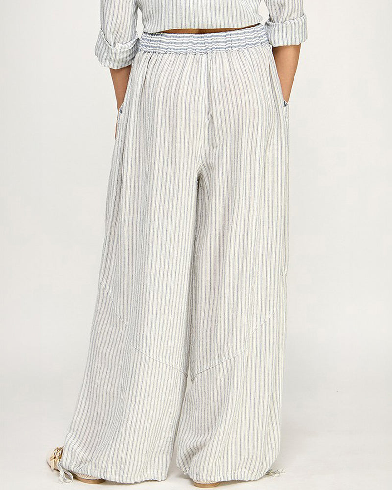 Blue & White Cotton Striped PJ Style Pants