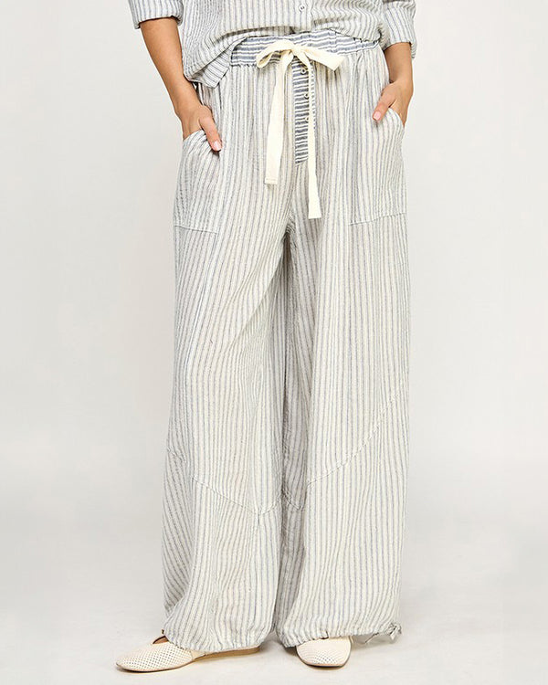 Blue & White Cotton Striped PJ Style Pants