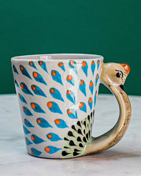 Peacock Art Pottery Coffee Mug