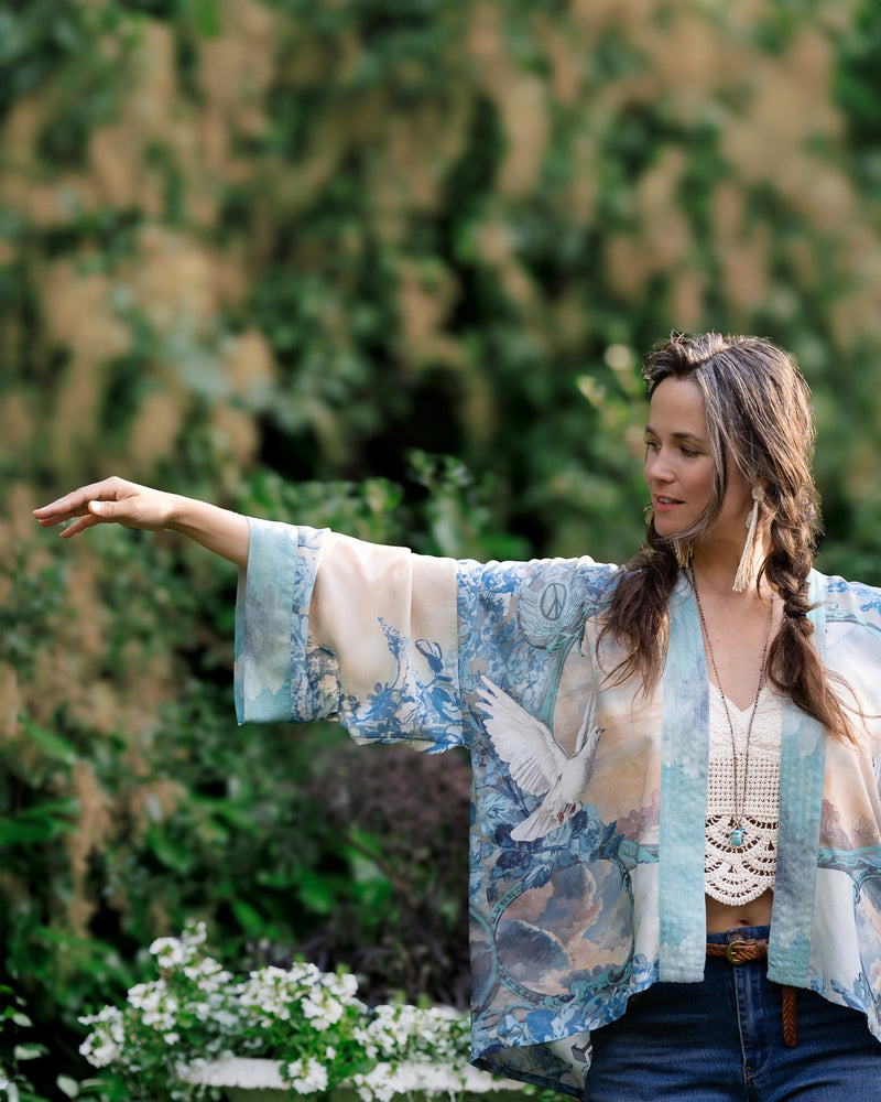 Peace Out Cropped Kimono