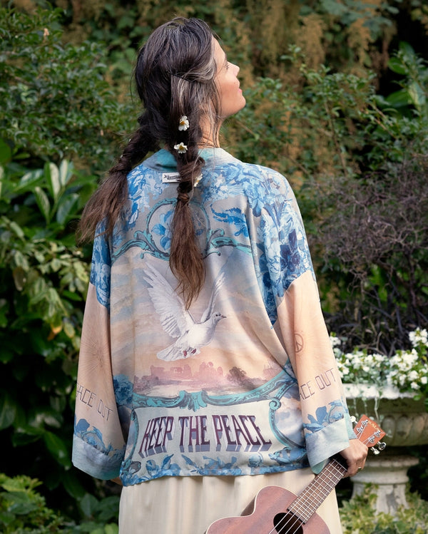 Peace Out Cropped Kimono