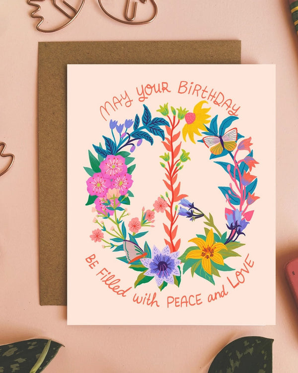 Peace + Love Flowers Birthday Card