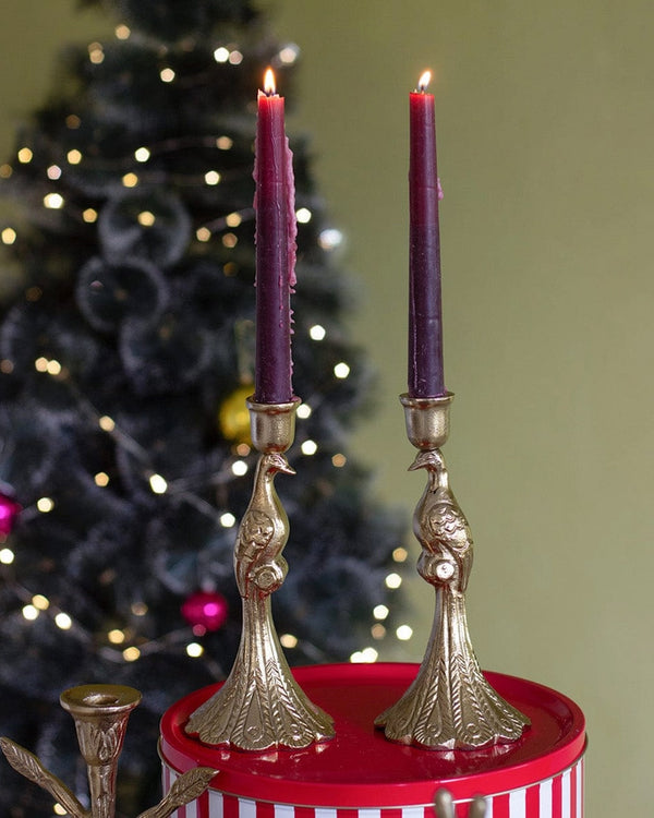 Brass Peacock Candlesticks - Set of 2