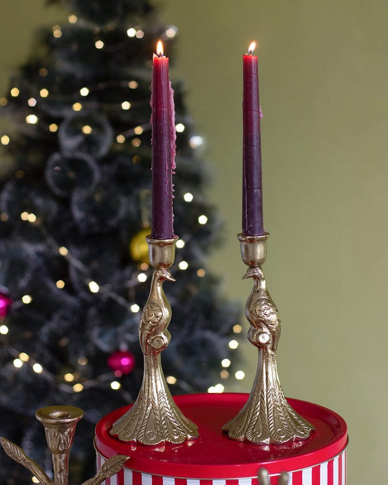 Brass Peacock Candlesticks - Set of 2
