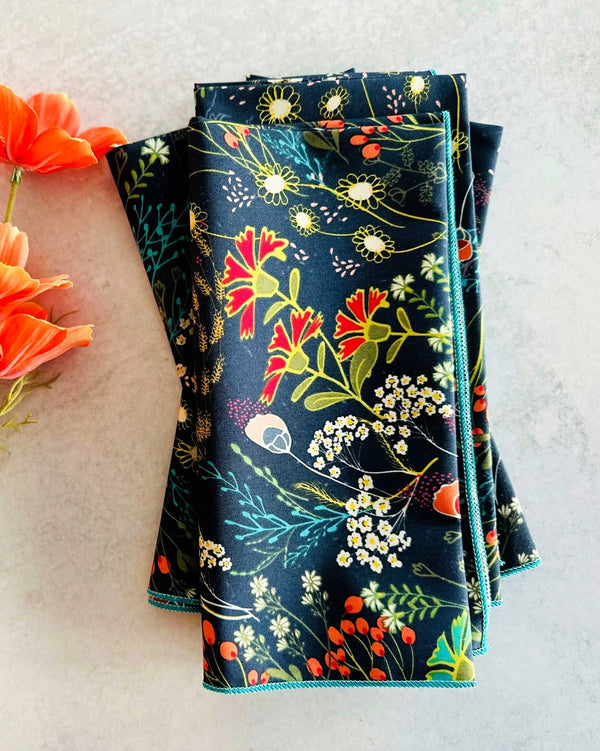 Peacock Blue Floral Napkins- 18" - Set of 4