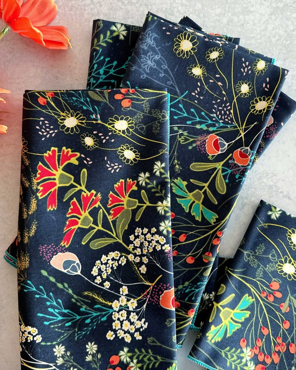 Peacock Blue Floral Napkins- 18" - Set of 4