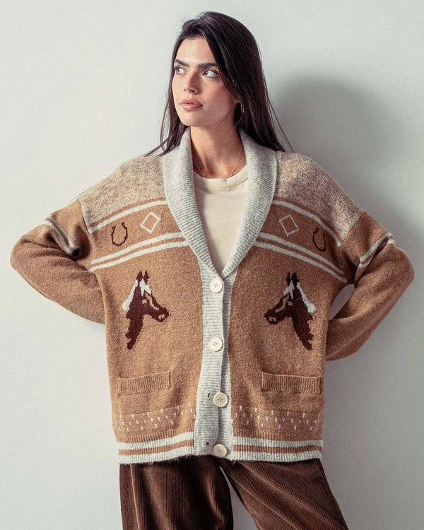 Horse Shawl Collar Cardigan