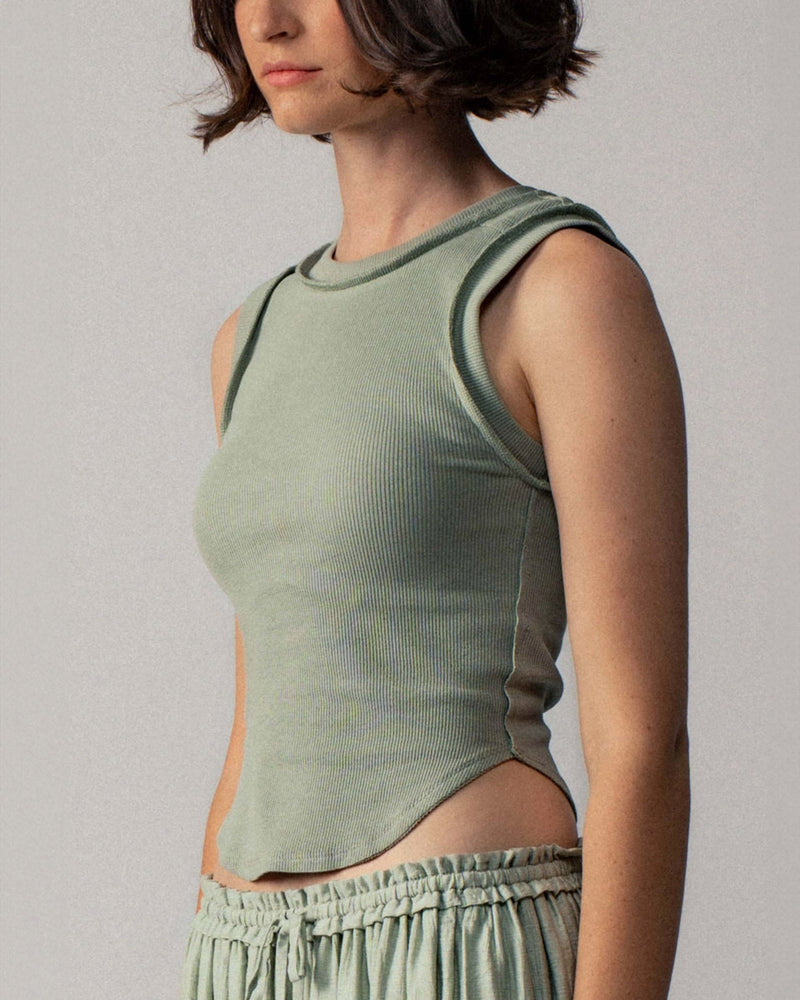 Sage Ribbed Crop Tank