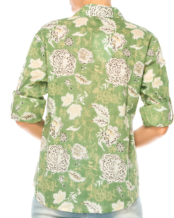 Sage Green Floral Button Down Shirt