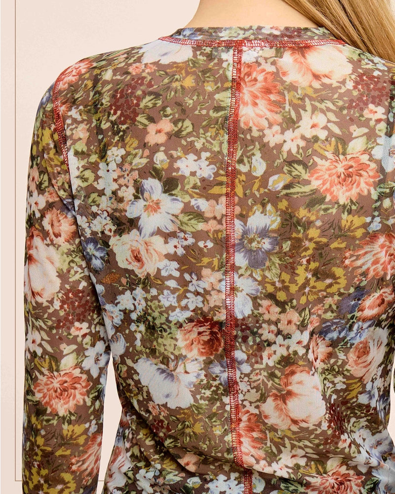 Floral Mesh Long Sleeve Layering Top