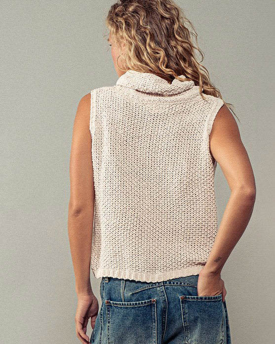 Sleeveless Cowl Neck Crochet Top