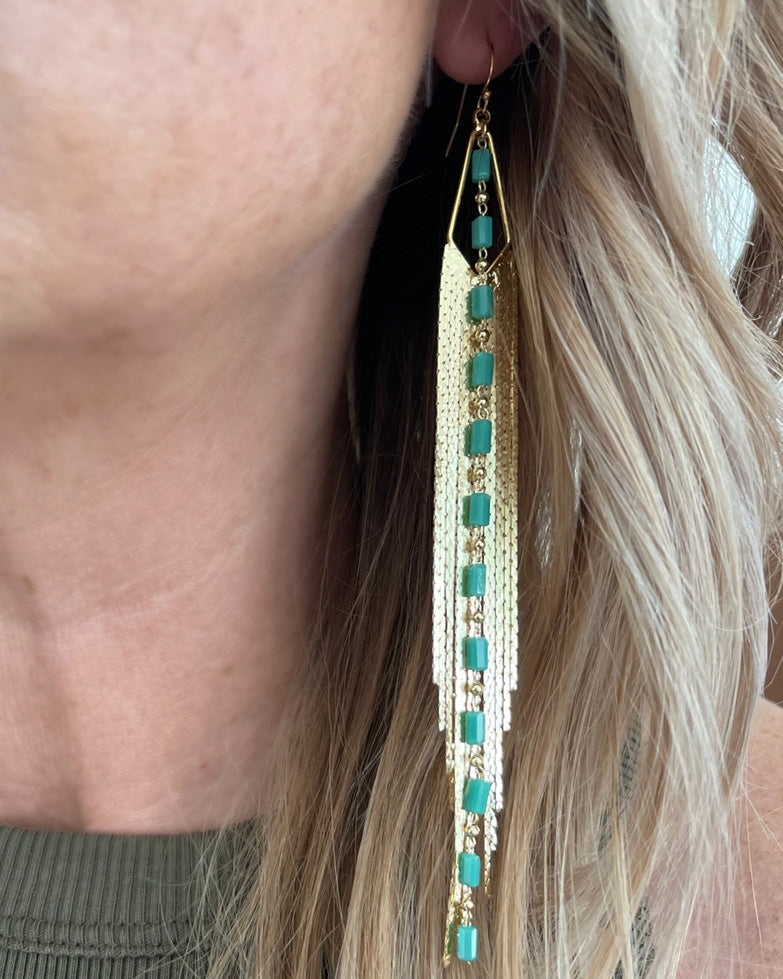 Turquoise and Gold Fringe Earrings