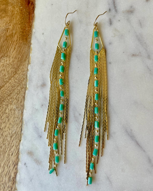 Turquoise and Gold Fringe Earrings