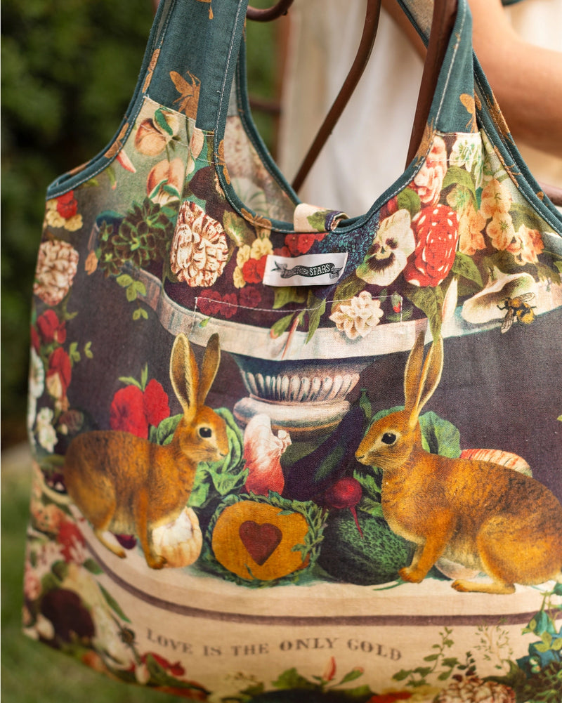 Stay Gold Rabbit & Bees Linen Tote Bag