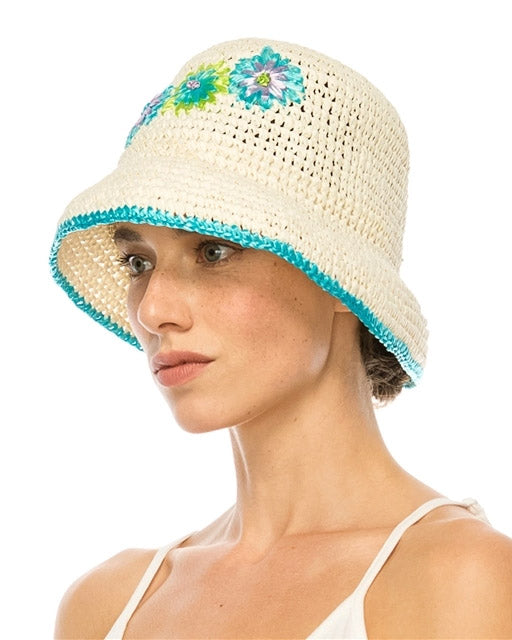 Floral Straw Cloche