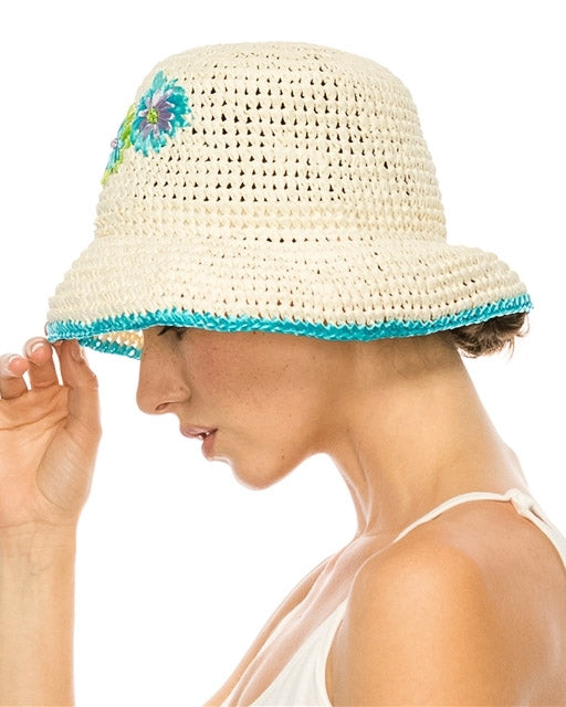 Floral Straw Cloche