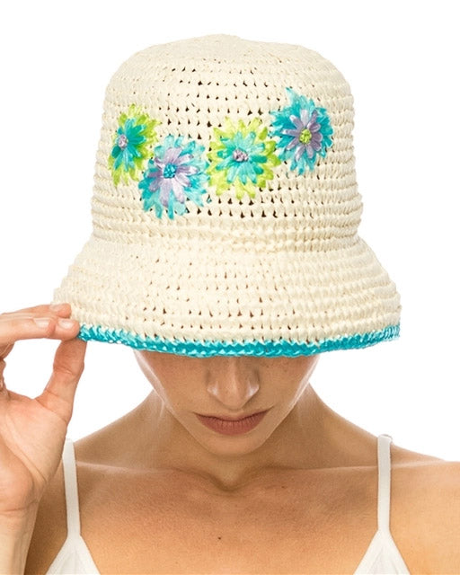 Floral Straw Cloche