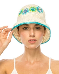Floral Straw Cloche