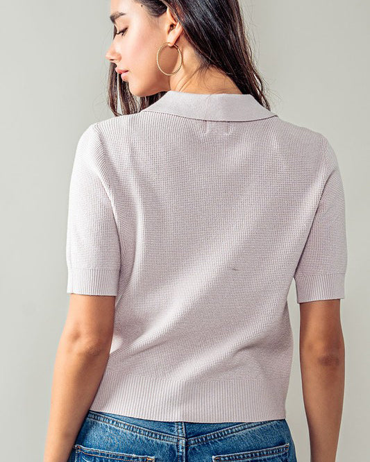 Lilac Stretch Ribbed Knit Polo