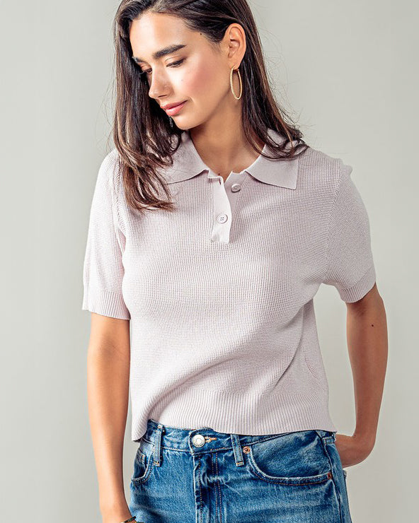 Lilac Stretch Ribbed Knit Polo