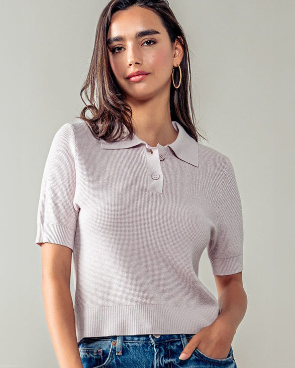 Lilac Stretch Ribbed Knit Polo