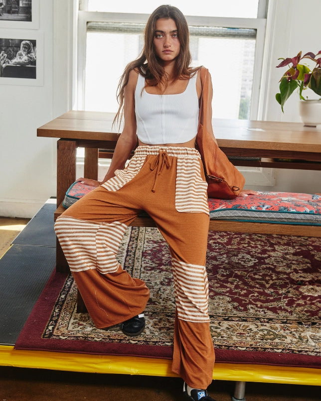 Striped Wide Leg Drawcord Pants