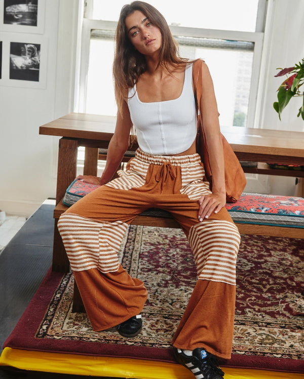 Striped Wide Leg Drawcord Pants