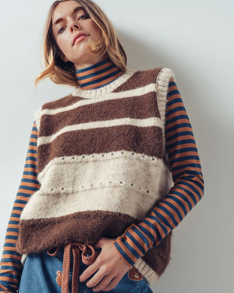 Choco & Cream Striped Vest