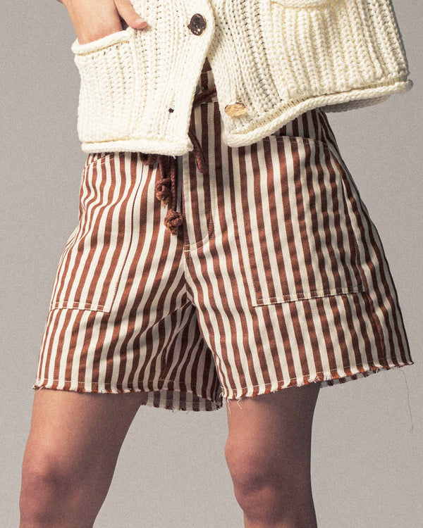 Striped High-Rise Denim Shorts