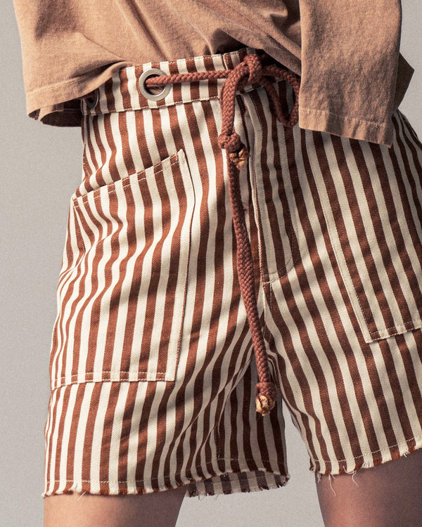 Striped High-Rise Denim Shorts