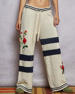 Chenille Sweater Pants w/ 3D Flowers
