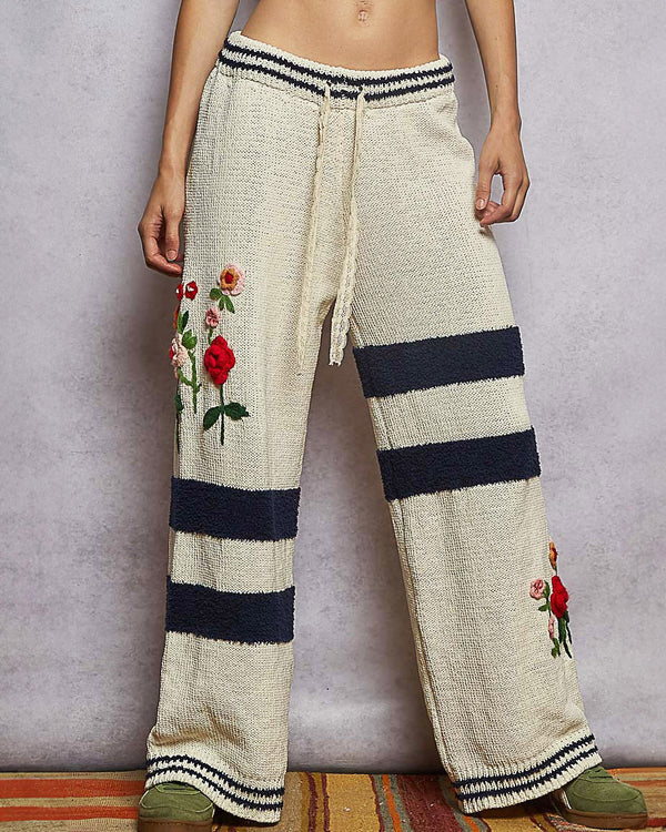 Chenille Sweater Pants w/ 3D Flowers